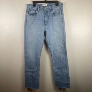Agolde Cherie High Rise Straight Leg Jeans Light Wash Raw Hem Size 30